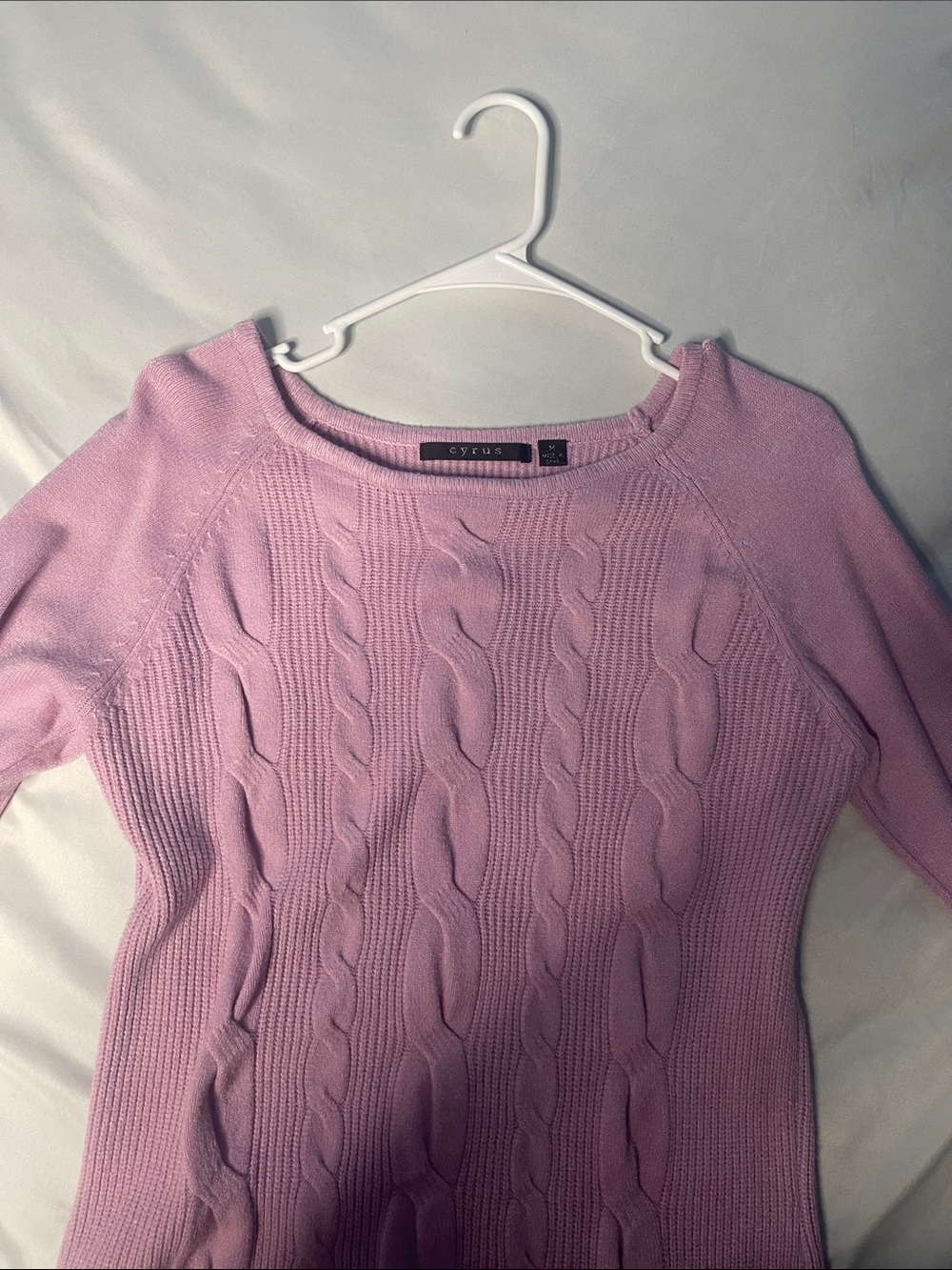 Cyrus Pastel Pink Cable-Knit Crewneck Sweater